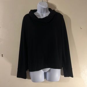 Black, large, cowl neck, long sleeve, workout tee; 90 degrees